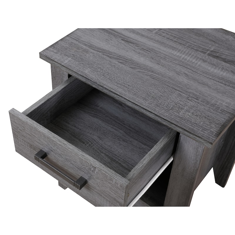Grey Nightstand 24x21x18 Contemporary Compact Bedside Table with Smooth Finish, Storage Space and Sleek Modern Design