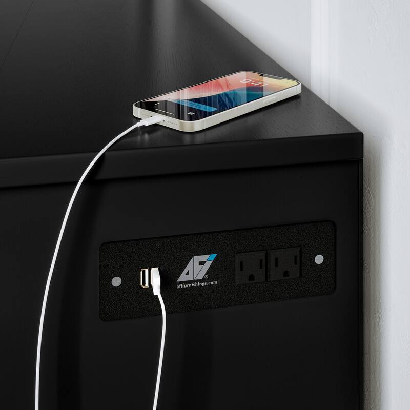 Marion Queen Murphy Bed Chest with 6" Mattress, Storage Drawer & Built-In Charger