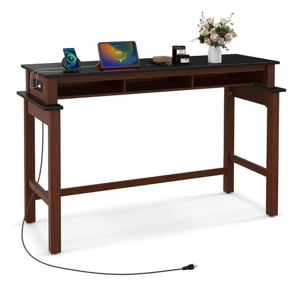 slide 2 of 11, Costway Bar Table with Power Outlets Counter Height Table with Storage - See Details Black