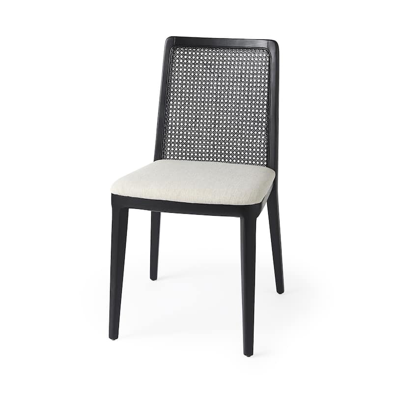 Light Uholstery and Cane Armless Dining Chair - 23" W x 34" H x 19" D - Black