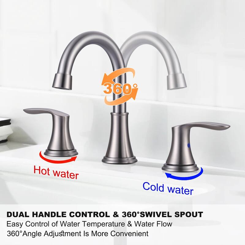 WOWOW 8 in. Widespread Double Handle Bathroom Faucet with Pop Up Drain