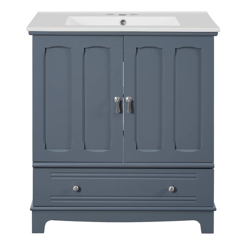 Roomfitters 30" Bathroom Vanity with Sink, Freestanding Solid Wood Vanity Cabinet with Ceramic Basin and Soft Close Drawer