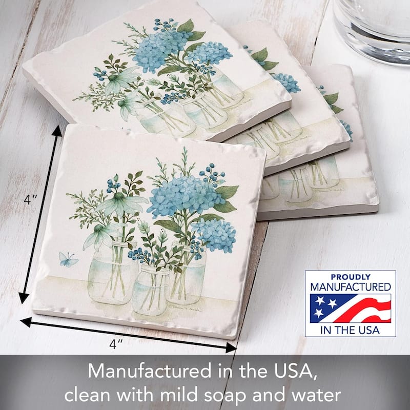 Mason Jars & Florals 4 Pack Absorbent Stone Coasters with Protective