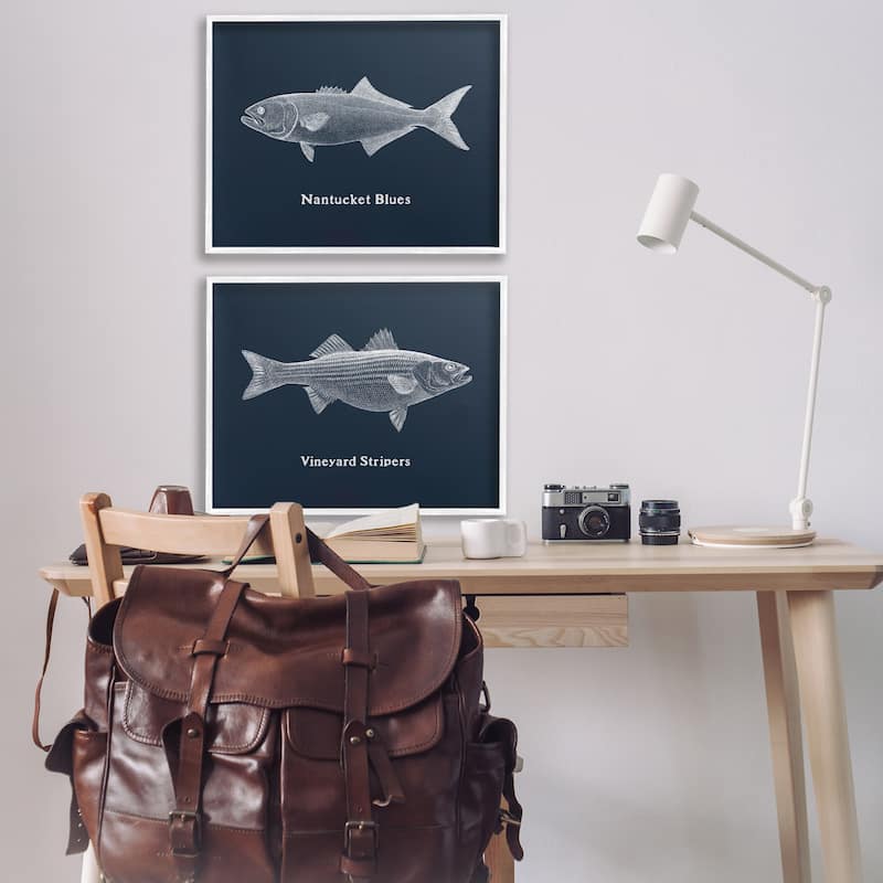 Stupell Harbor Fish Phrases Framed Giclee Art Design By Phillipa Katz (Set of 2)