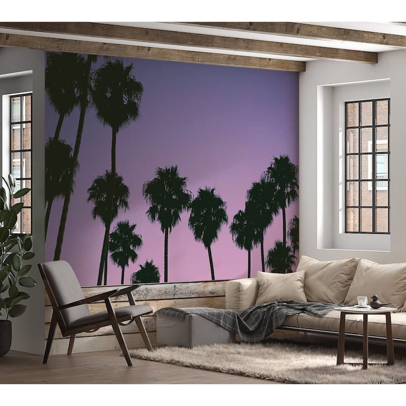 Peel & Stick Tropical Wall Mural - Purple Sunset - Removable Wallpaper ...