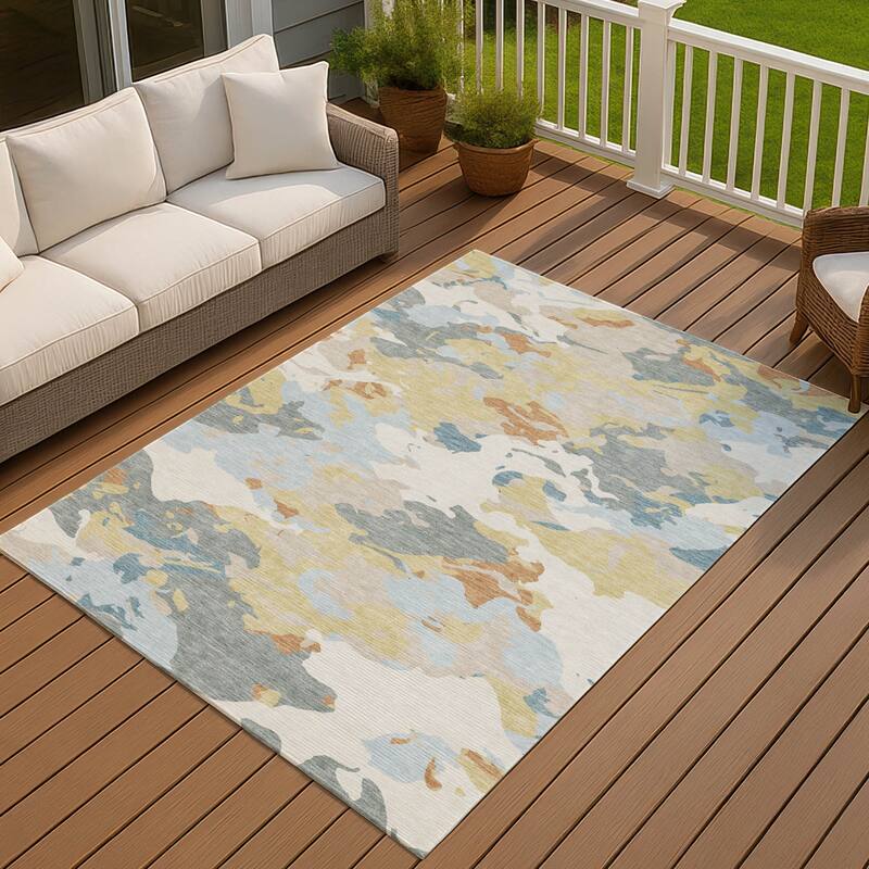 Machine Washable Indoor/ Outdoor Abstract Mexi Chantille Rug