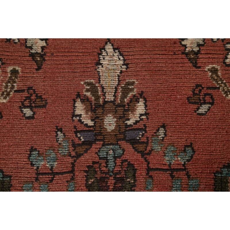 Hand Knotted Oriental 100% Wool Carpet Traditional Geometric Red Hamedan Runner Rug - 10' 2'' X 3' 2''