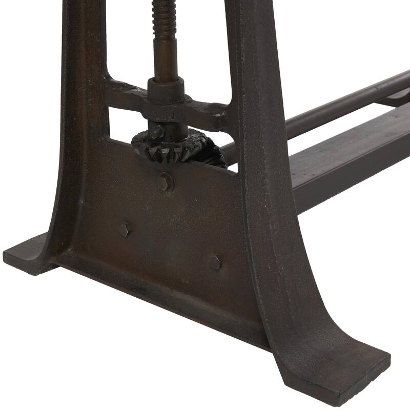 Teak Wood Drafting Style Desk with Tilting Top and Crank Height Adjustment - Brown - Roche River Decor