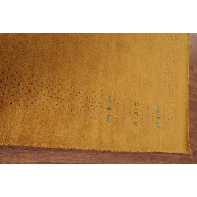 Gold Yellow Gabbeh Indian Area Rug Handmade Wool Carpet - 8'0"x 9'7"
