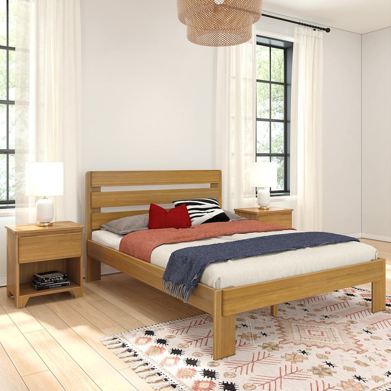 Max and Lily Farmhouse Queen Bed with Plank Headboard - Pecan