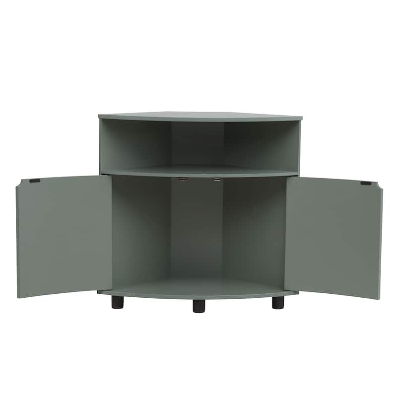 DH BASIC Modern 31-inch LED Corner Accent Cabinet with Open Shelf by Denhour
