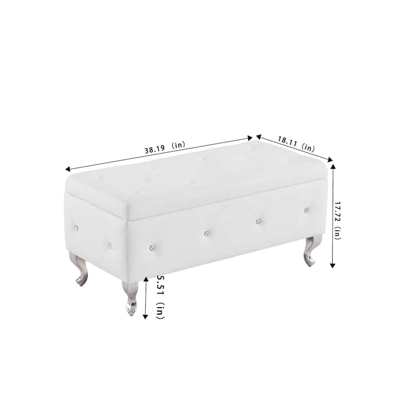 PU Tufted Fabric Storage Bench with Flip Top and Sturdy Metal Feet