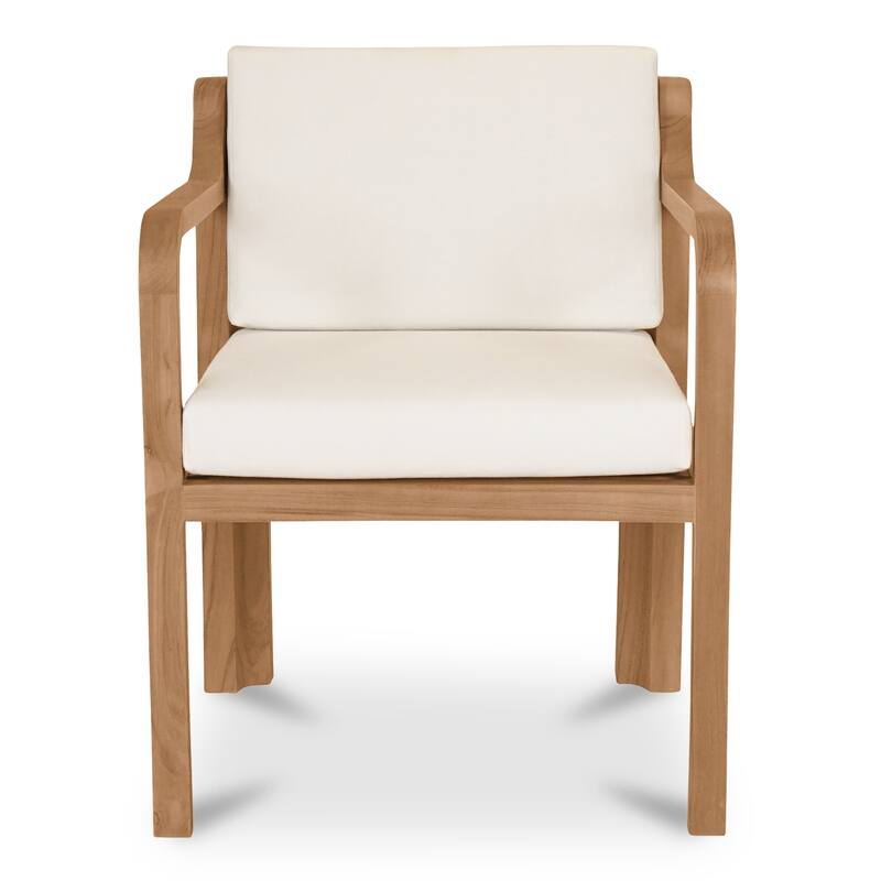 NADAAL STUDIOS Evelith Outdoor Dining Chair, Solid Teak Frame, Curved Back and Sloped Arms, White Olefin Upholstery