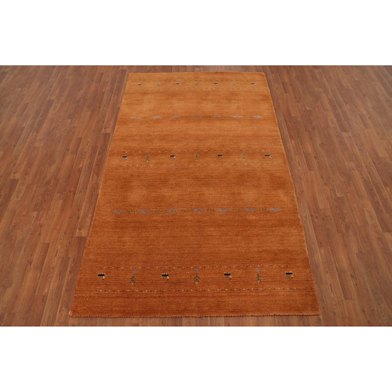 Hand Knotted Oriental 100% Wool Carpet Tribal Animal Pictorial Oranges & Rust Gabbeh Area Rug - 7' 11'' X 4' 10''