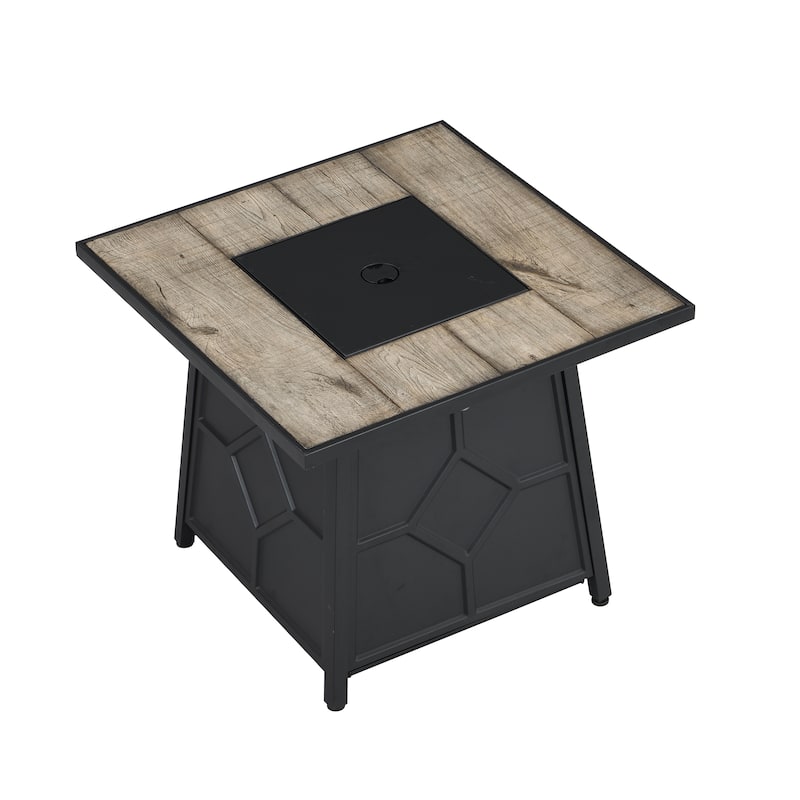 Fire Pit Table, 28-inch Square 40,000 BTU Auto-Ignition Propane Gas Firepit with Waterproof Cover - N/A - Grey
