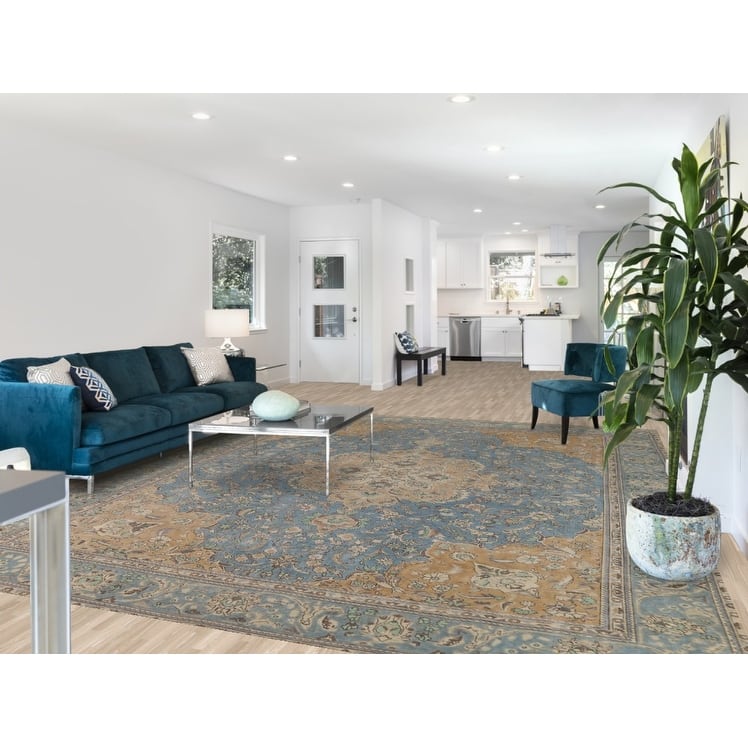 Blue Medallion Tabriz Persian Rug Living Room Handmade Wool Carpet - 9'10"x 12'7"