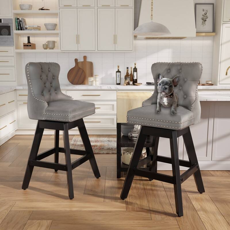 Swivel Velvet Leisure Counter Bar Stools Set of 8 - Grey Velvet Set Of 2