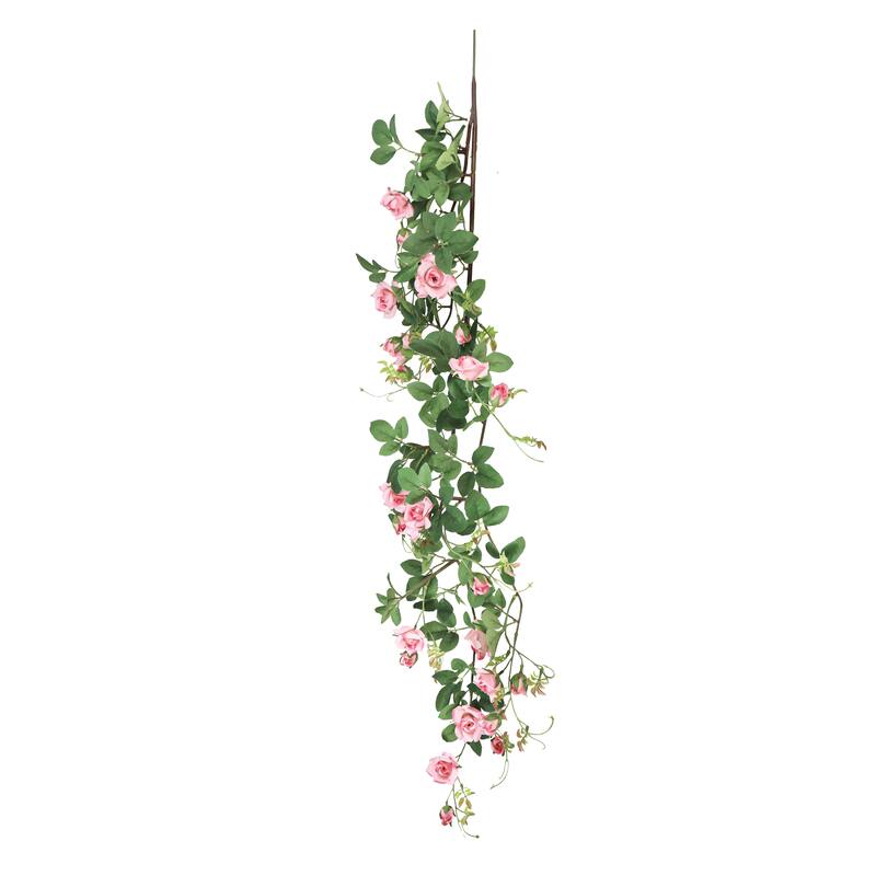 Pink Artificial Tea Rose Flower Stem Hanging Spray 48in - 48" L x 7" W x 5" DP