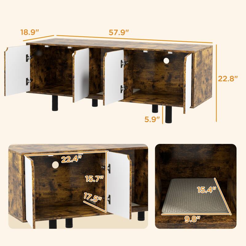 Litter Box Furniture TV Stand with 2 Cabinets