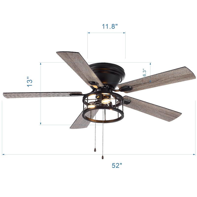52 in. Indoor Black Farmhouse Ceiling Fan with Light Kit and Pull Chain
