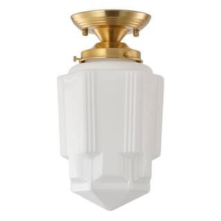 Vintage Antique Bronze White Jade Glass One Light Flush Mount Ceiling Light