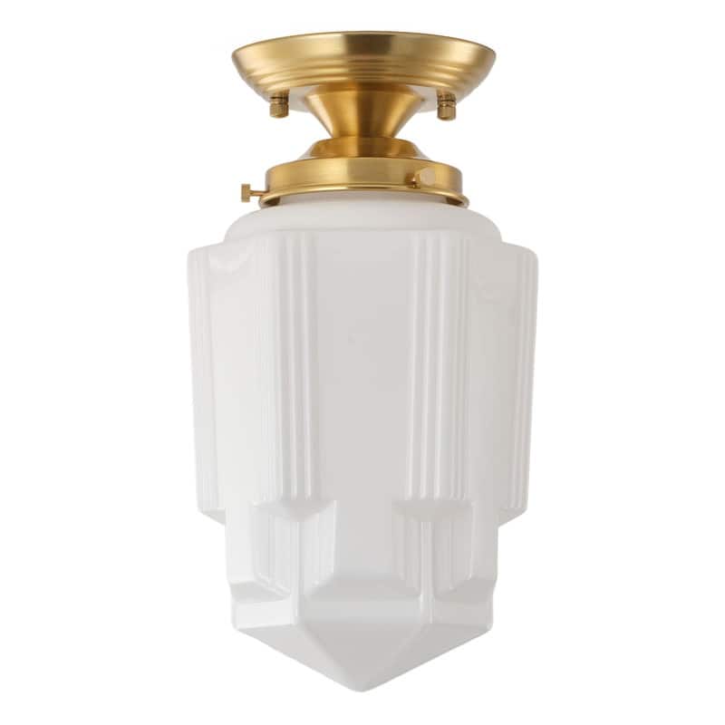 Vintage Antique Bronze White Jade Glass One Light Flush Mount Ceiling Light