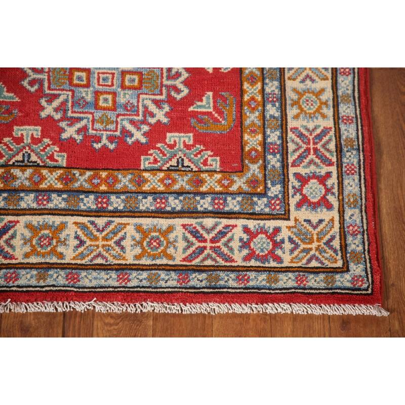 Kazak Oriental Accent Rug Hand-Knotted Red Geometric Wool Carpet - 2'8"x 4'1"