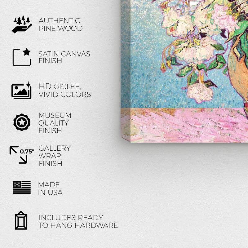 Wynwood Studio Canvas Floral and Botanical Impressionist Vase with Roses Pink and Traditional Wall Art Canvas Print