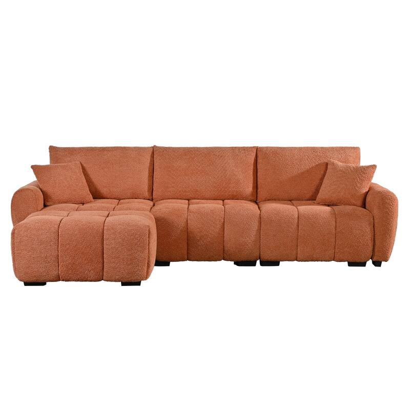 Modular Sectional Sofa Boucle Fabric Pull-line Design L-Shape Sofa Set with Movable Ottoman for Living Room 3-Seater Couch