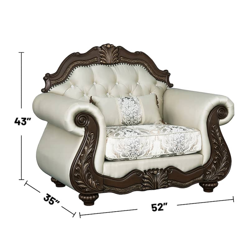 Upholstered Accent Chair with Button Tufted Back in Beige and Cherry