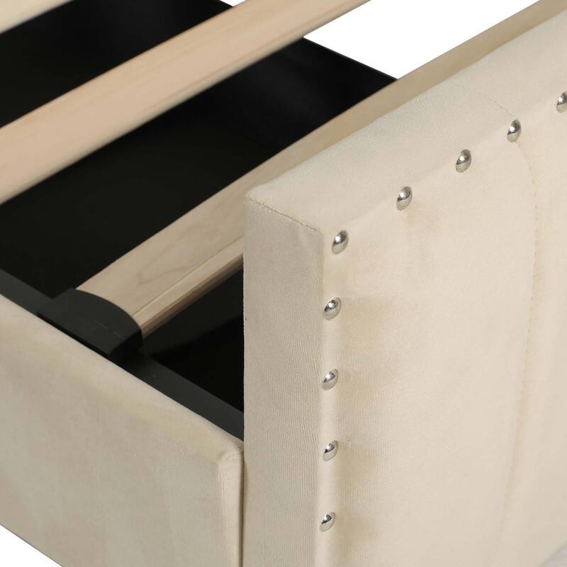 Moasis Full/Queen/King Velvet Upholstered Platform Bed Bedframe with Charging Station and 4 Storage Drawers