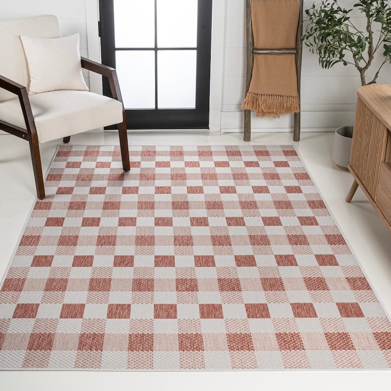 JONATHAN Y Biot Traditional Geometric Bold Gingham Black/Cream Indoor/Outdoor Area Rug