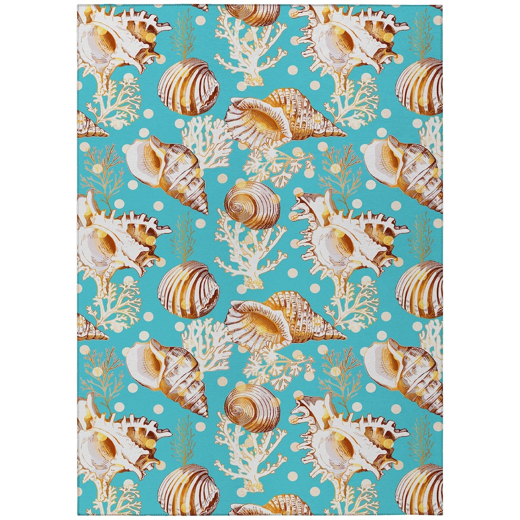 Indoor/ Outdoor Surfside Coral Shells Washable Rug New