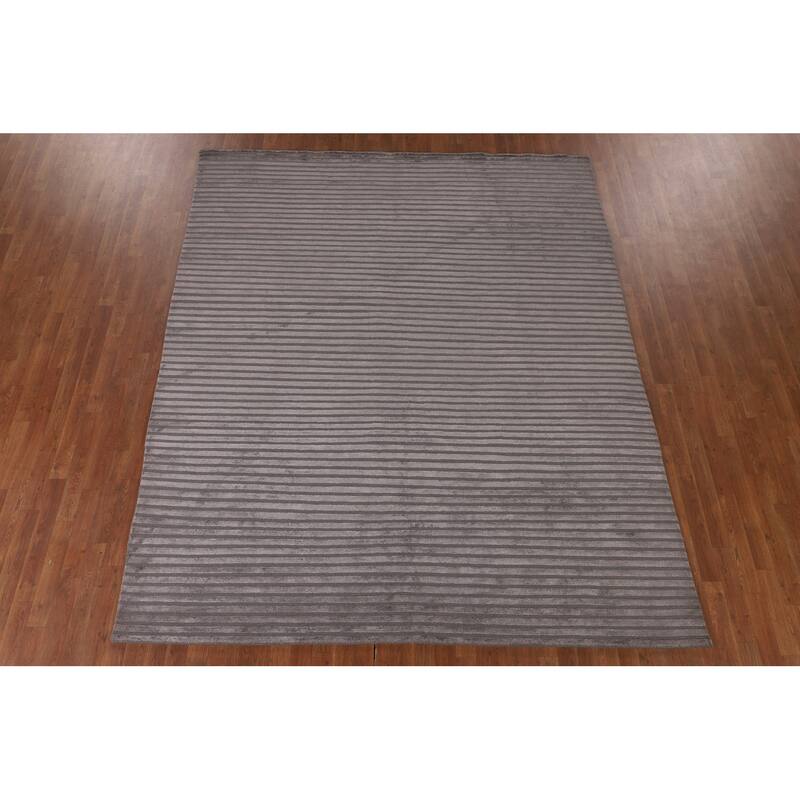 All-Over Striped Nepalese Oriental Area Rug Handmade Wool Carpet - 8'1" x 9'8"