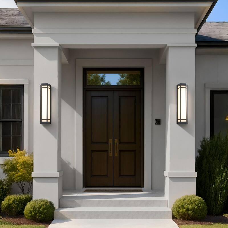 Modern Craftsman Style Exterior Wall Sconce with Frosted Acrylic Shade Outdoor Wall Light with Dusk to Dawn Sensor(2 Pack) - W6"