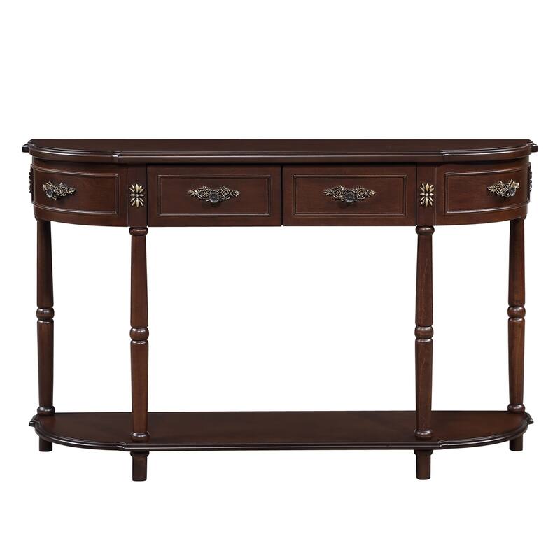 Living Room Hallway Retro Curved Wood Console Table Sofa Table with Shelf and 2 Drawers