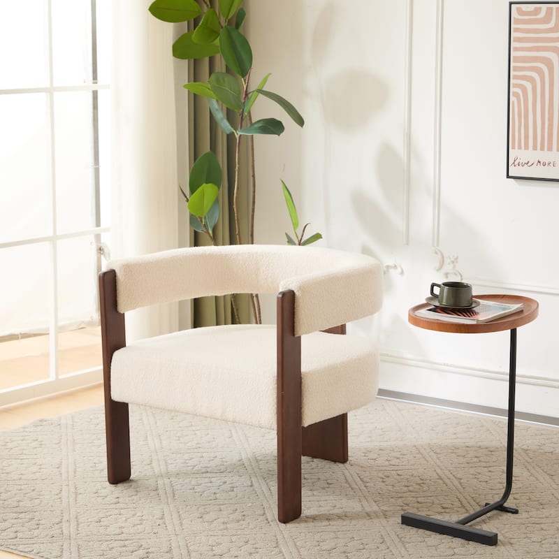 Christopher Knight Home - Emery Modern Upholstered Boucle Fabric Accent Armchair - Beige+walnut