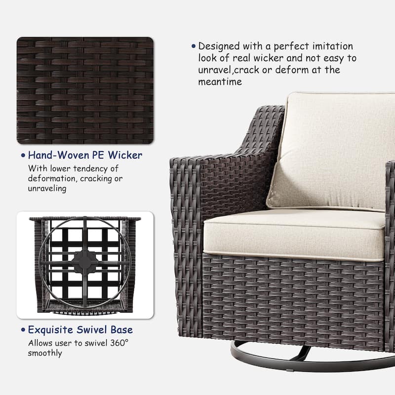Cozywor Outdoor Patio Swivel Rattan Rocking Wicker Chairs Set of 2 for Backyard Porch Deck, Metal Rocking Frame - N/A