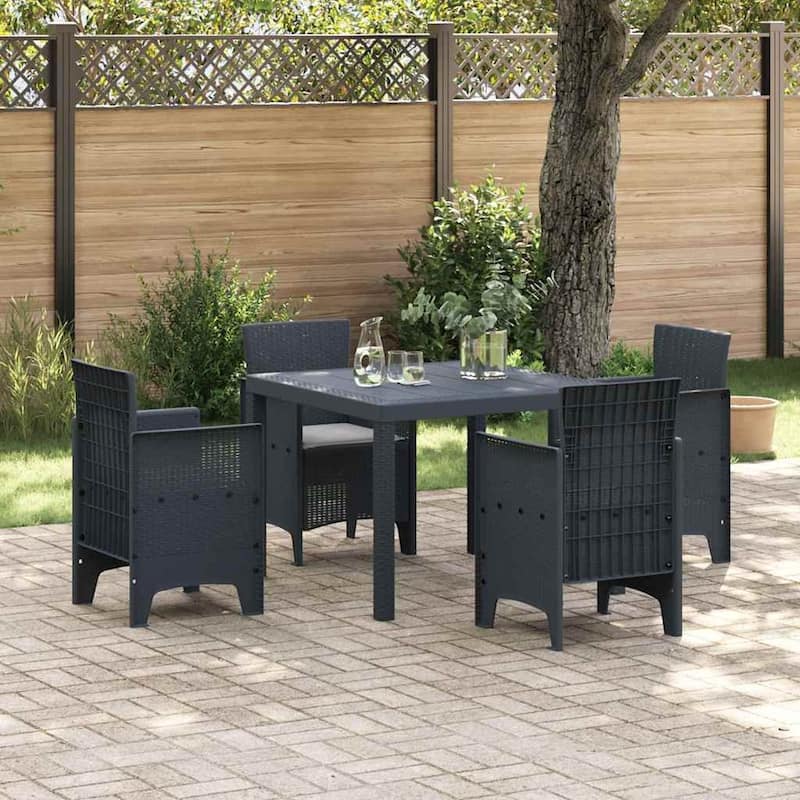 vidaXL Garden Dining Set 3/5 pcs Anthracite/Brown Polt rattan - 100 x 100 x 73 cm - Anthracite/ Light gray/ 4 seater