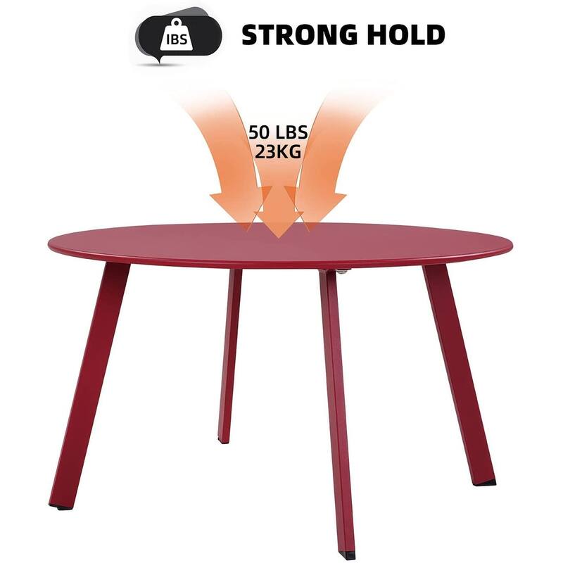 Patio Round Steel Patio Coffee Table, Weather Resistant Outdoor Large Side Table
