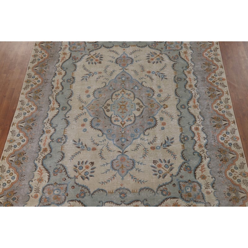 Tabriz Vintage Persian Area Rug Handmade Wool Carpet - 8'7" x 11'5"