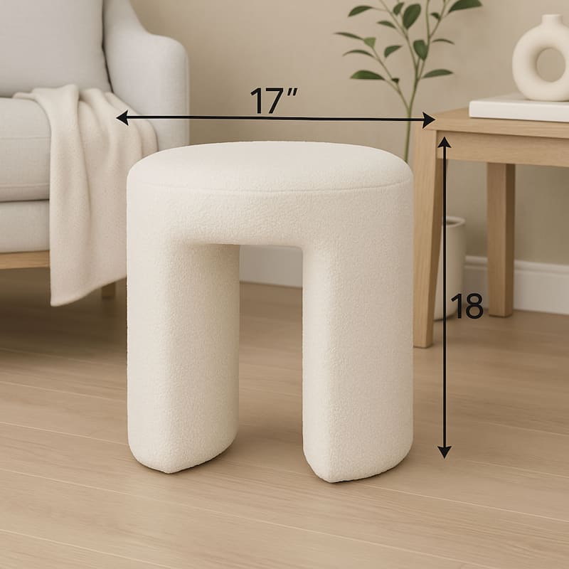 Upholstered Boucle Horseshoe Ottoman Stool Foot Rest Seat Living Room
