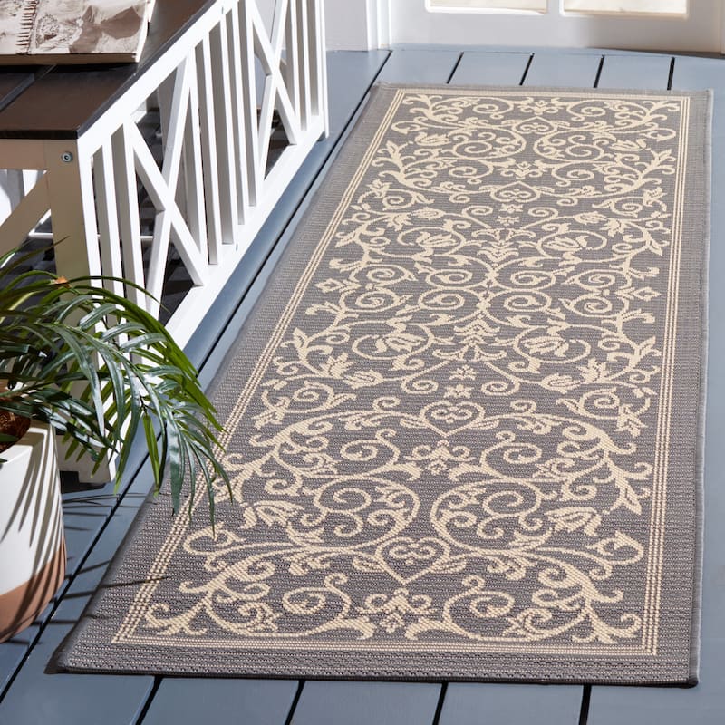 SAFAVIEH Courtyard Miljeta Indoor/ Outdoor Waterproof Patio Backyard Rug - 2'3" x 12' Runner - Grey/Natural