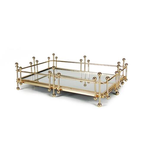 Gold Radiant Rectangle Metal Mirror Decorative Tray Serving Platter