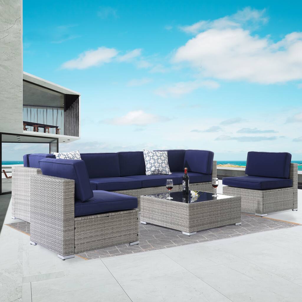 BONASUKI Patio Furniture Set,7-Piece Outdoor Rattan Sectional Sets