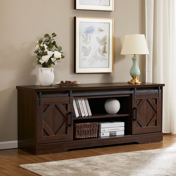 WAMPAT Sliding Barn Door Wood TV Stand Storage Cabinet 59 Inch - 59". Opens flyout.