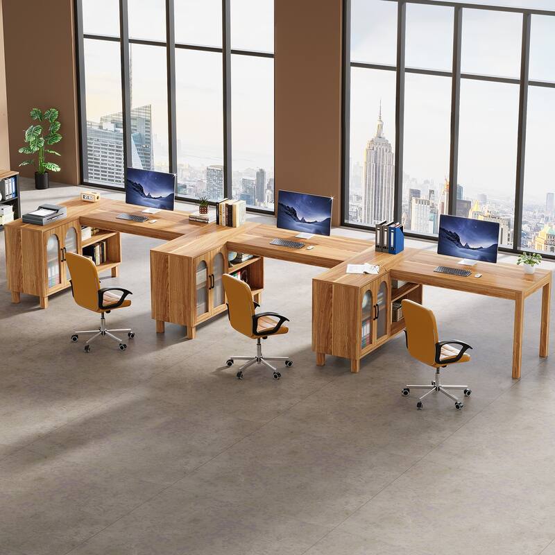 59-Inch L Shaped Desk with Storage Cabinet, Corner Executive Desk for Home Office