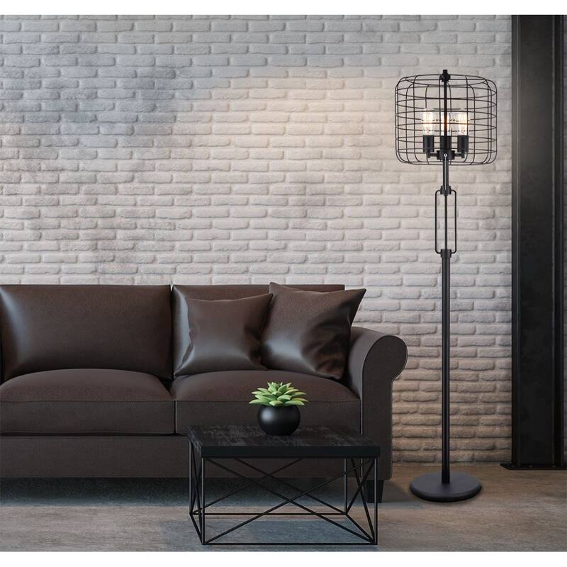 65"H black industrial wire cage floor lamp w/edison bulb - black