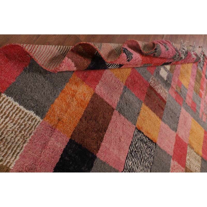 Checkered Moroccan Oriental Area Rug Hand-Knotted Wool Carpet - 7'11" x 10'0"
