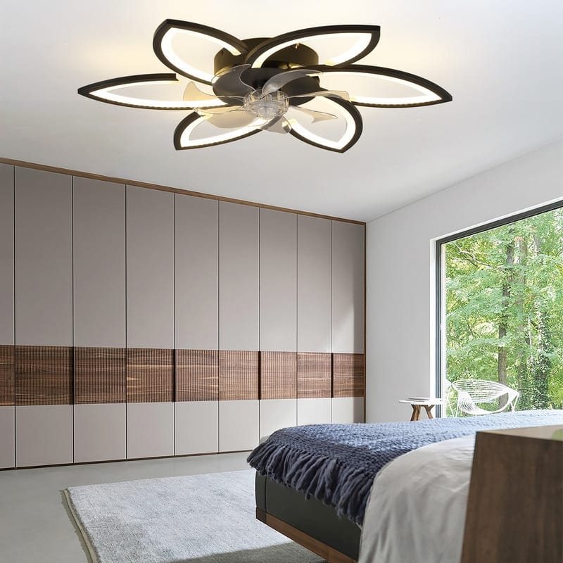 Dimmable 7 Blade Modern Ceiling Fan with Lights and Remote, 6 Speed Reversible Blades with Timing